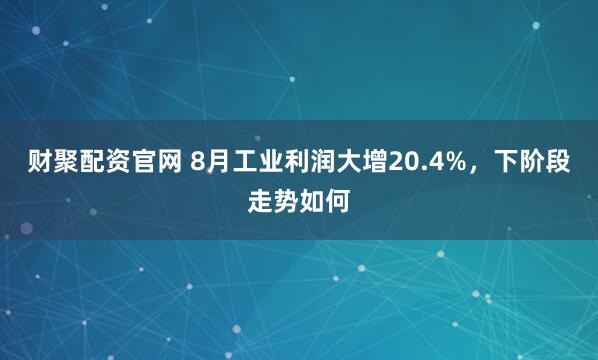 财聚配资官网 8月工业利润大增20.4%，下阶段走势如何